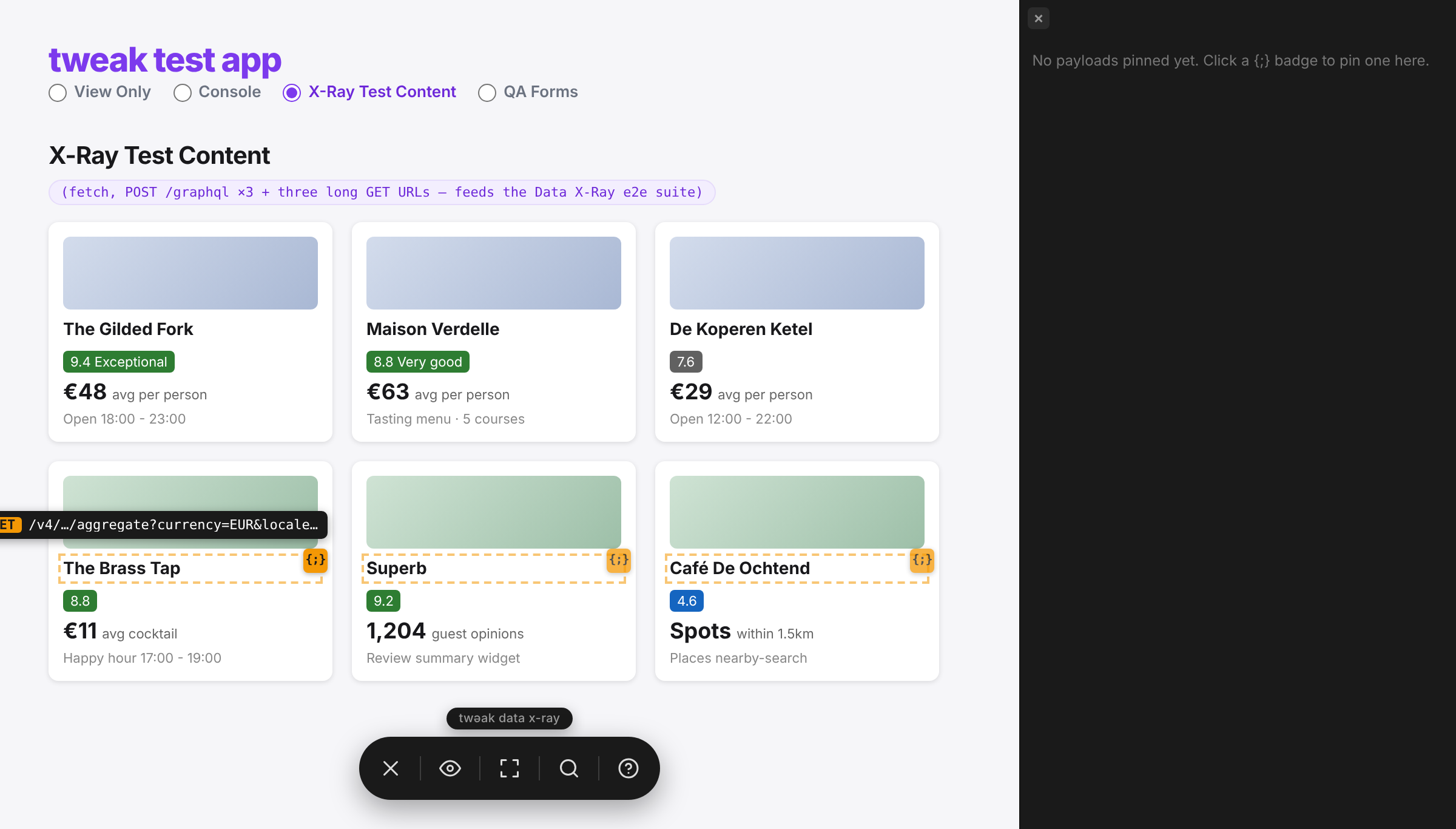 Request metadata on hover Hovering a badge shows the method and URL