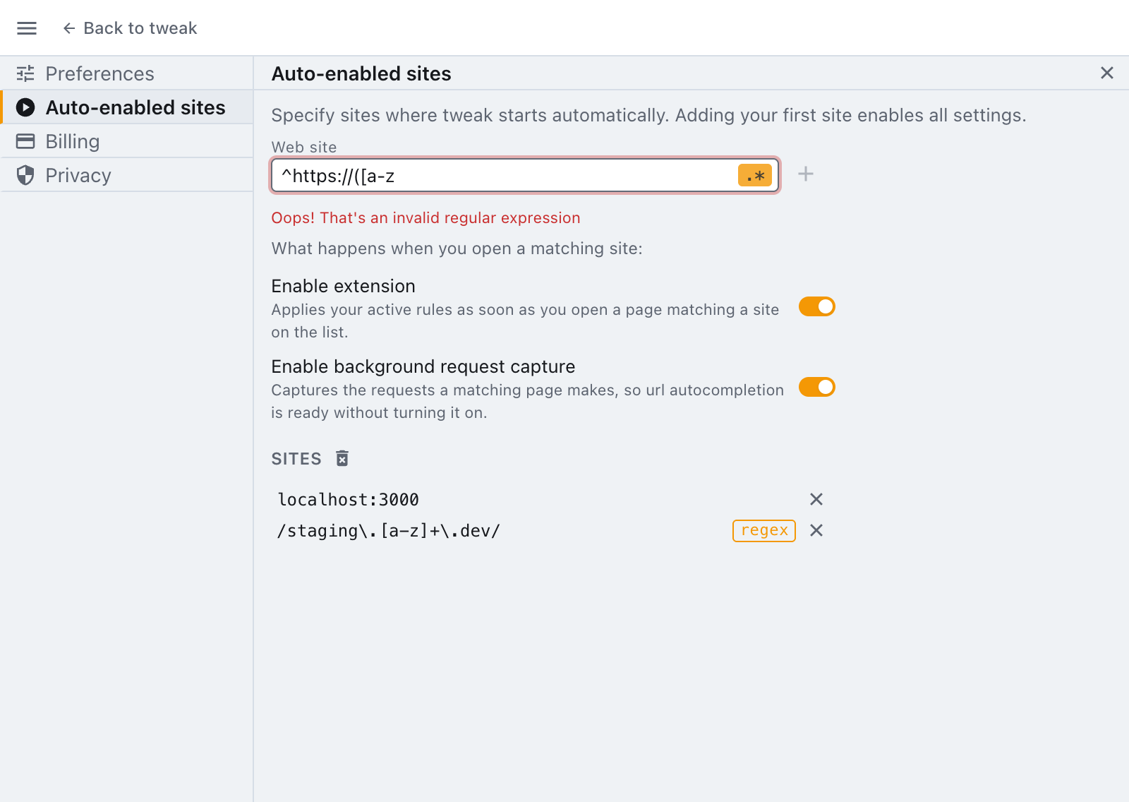 the field refusing an invalid pattern