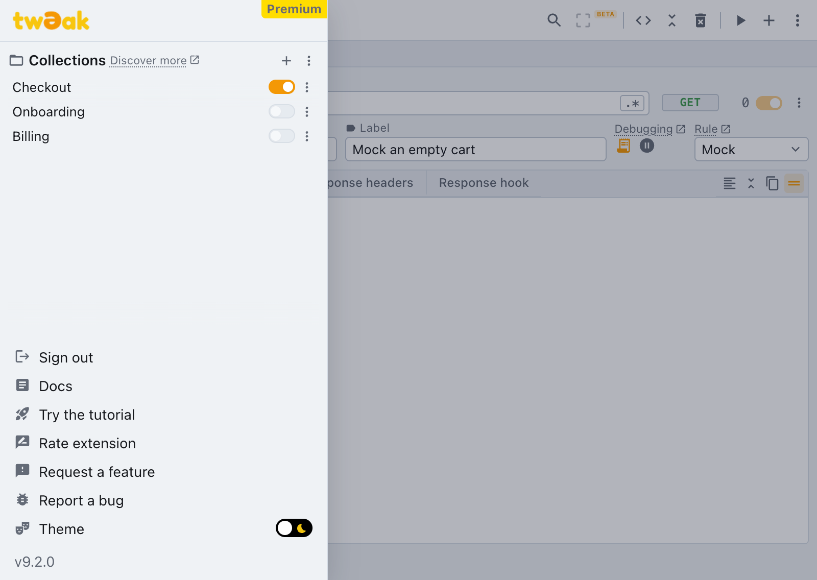 Collections management in the left side panel