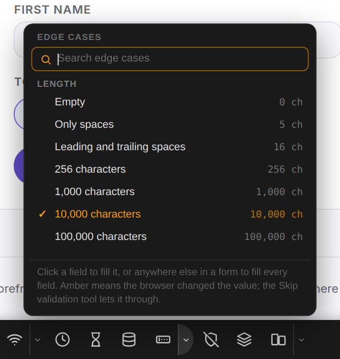 Pick the data to fill with The Edge cases menu with its search field and the Length section