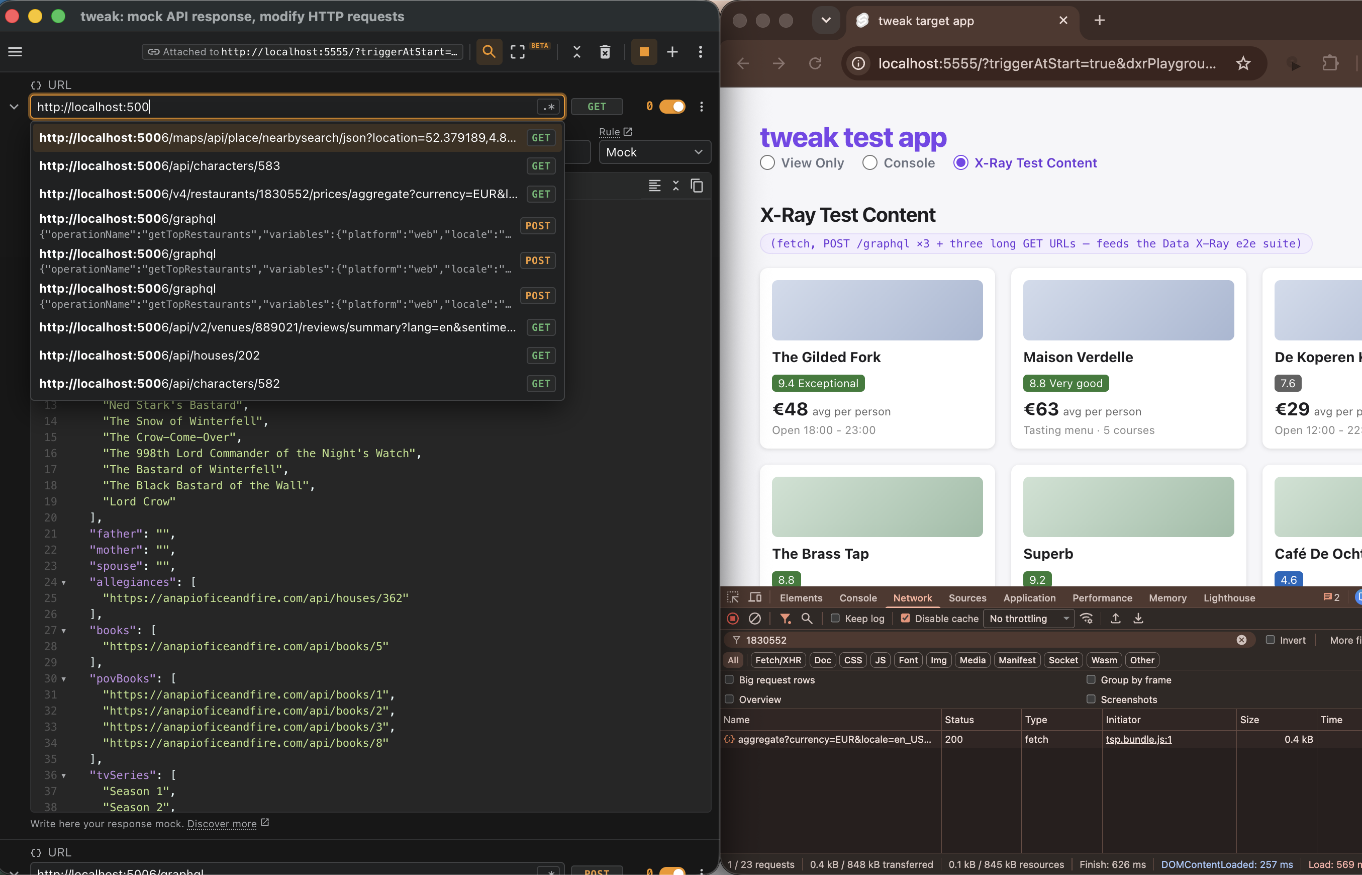 tweak running in a floating window, detached from DevTools, next to the page it's inspecting
