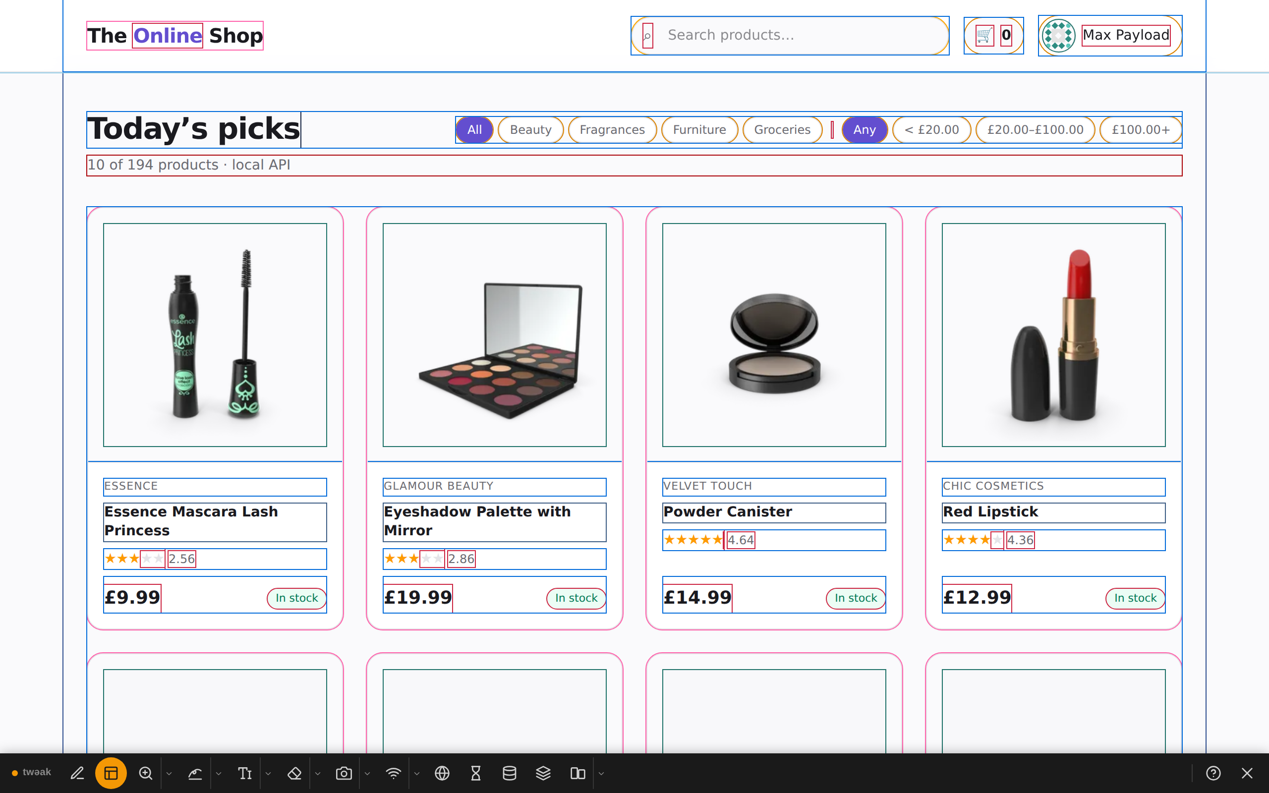 The shop with every element outlined