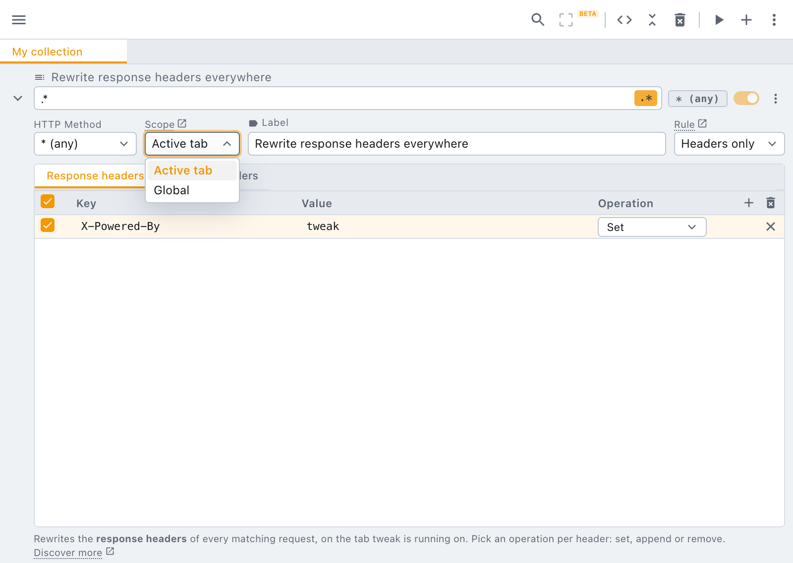 active tab or global the scope dropdown