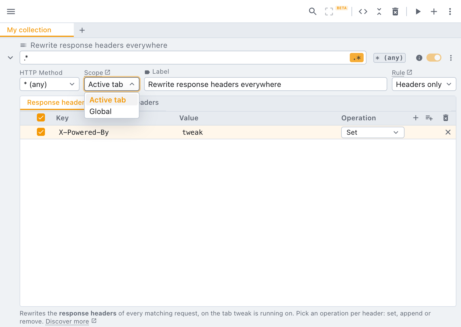 active tab or global the scope dropdown