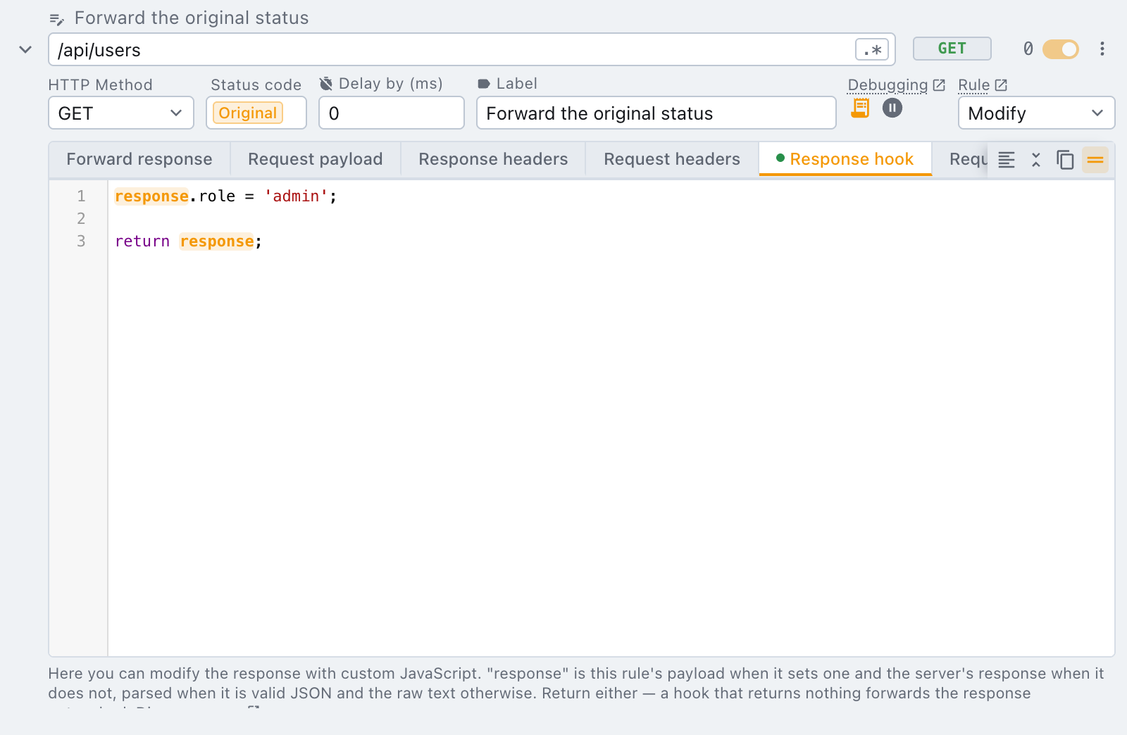 a modify rule forwarding the original status