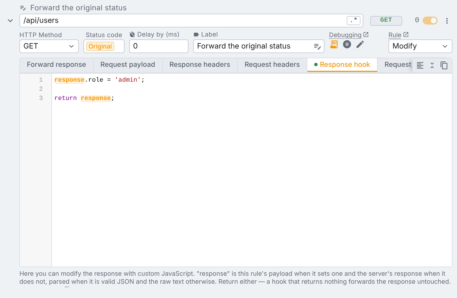 a modify rule forwarding the original status