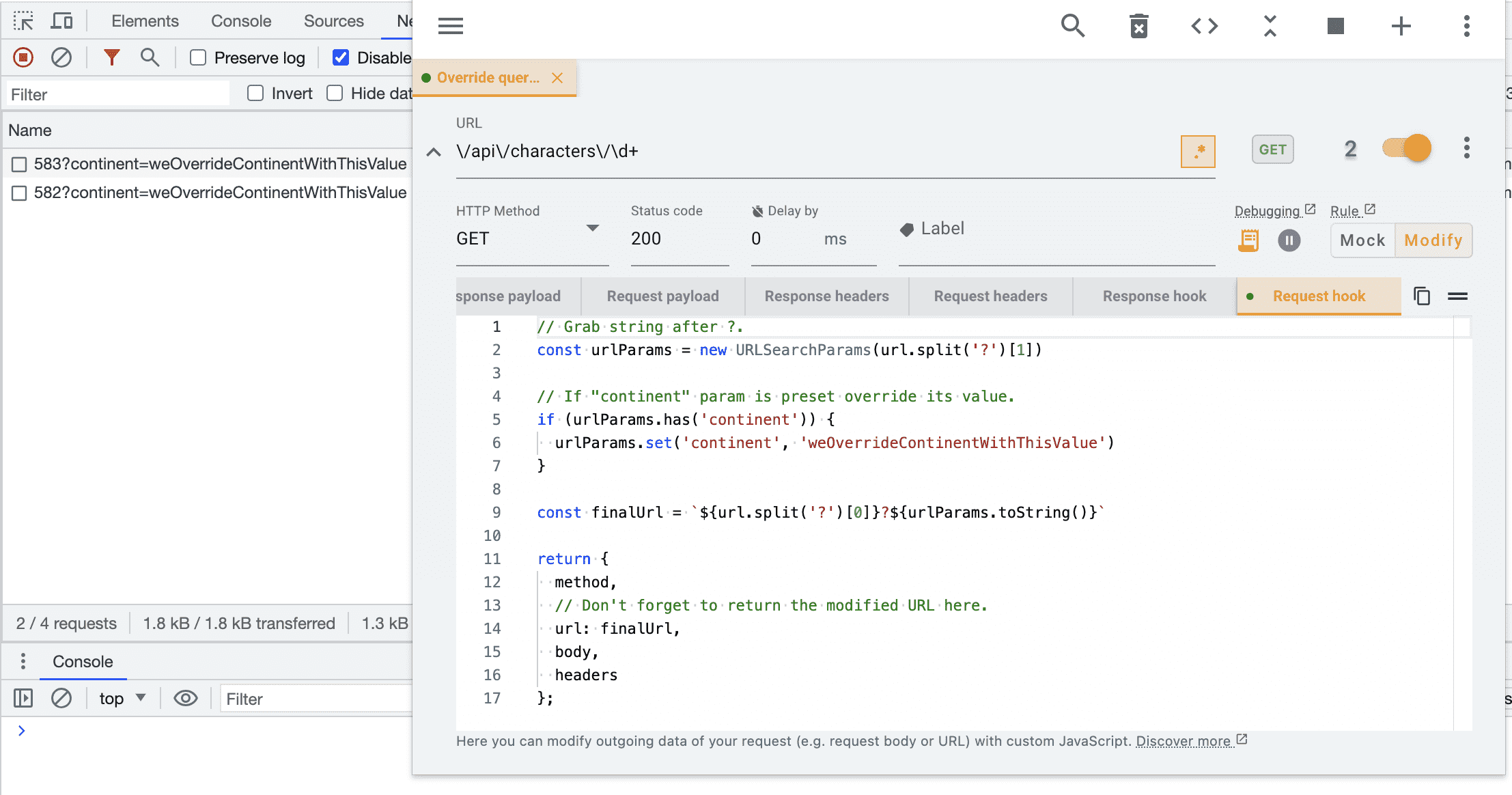 writing a script to modify the query parameters
