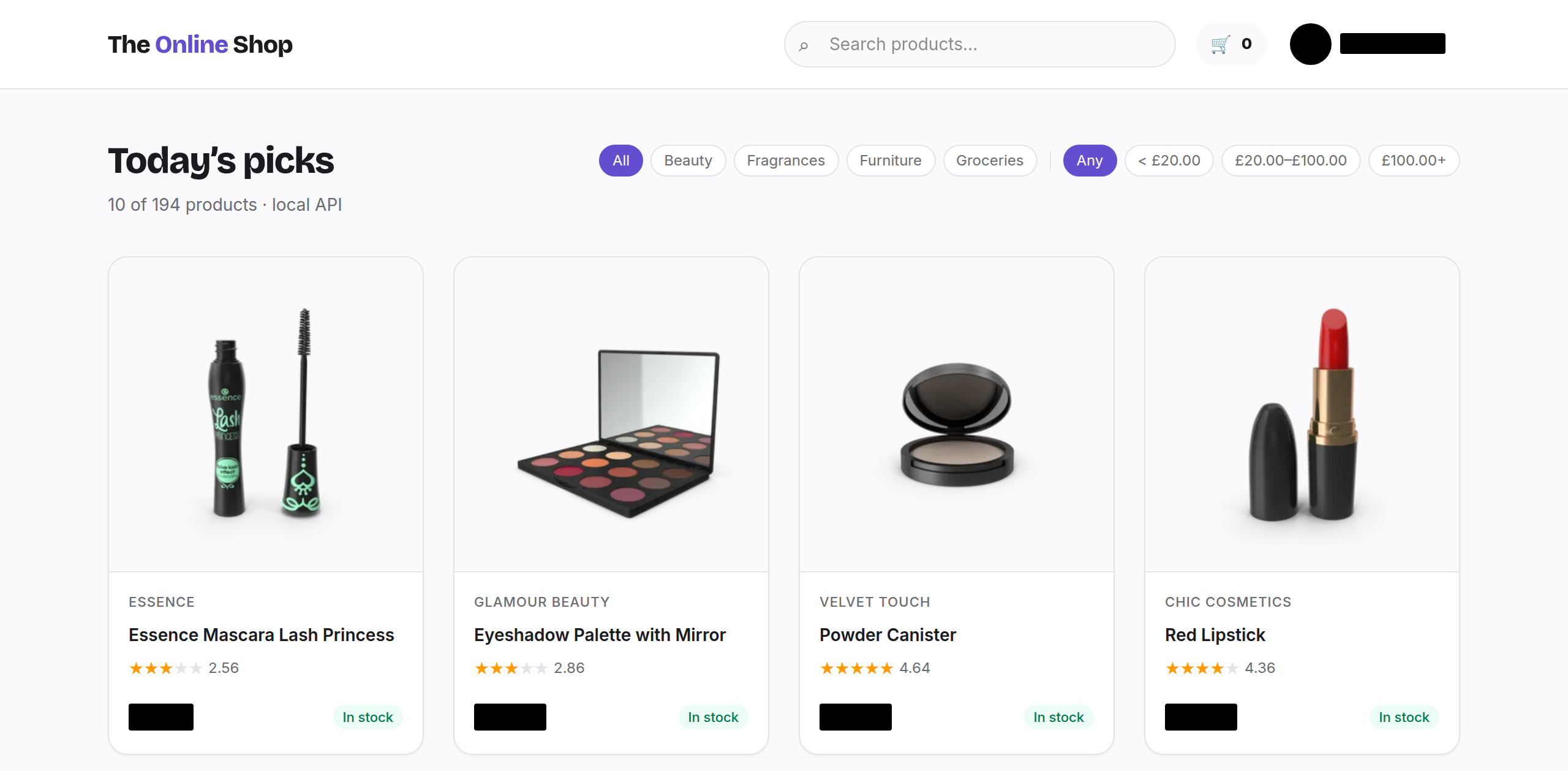 Redacted in place, ready for the screenshot The shop with the shopper's avatar and name and the four prices blacked out