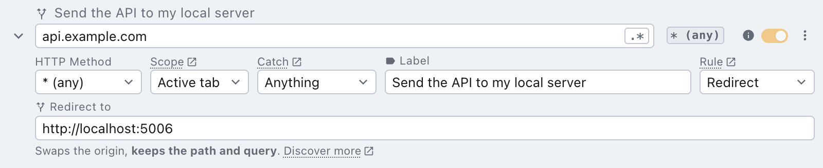 a redirect rule pointing an API at localhost a redirect rule