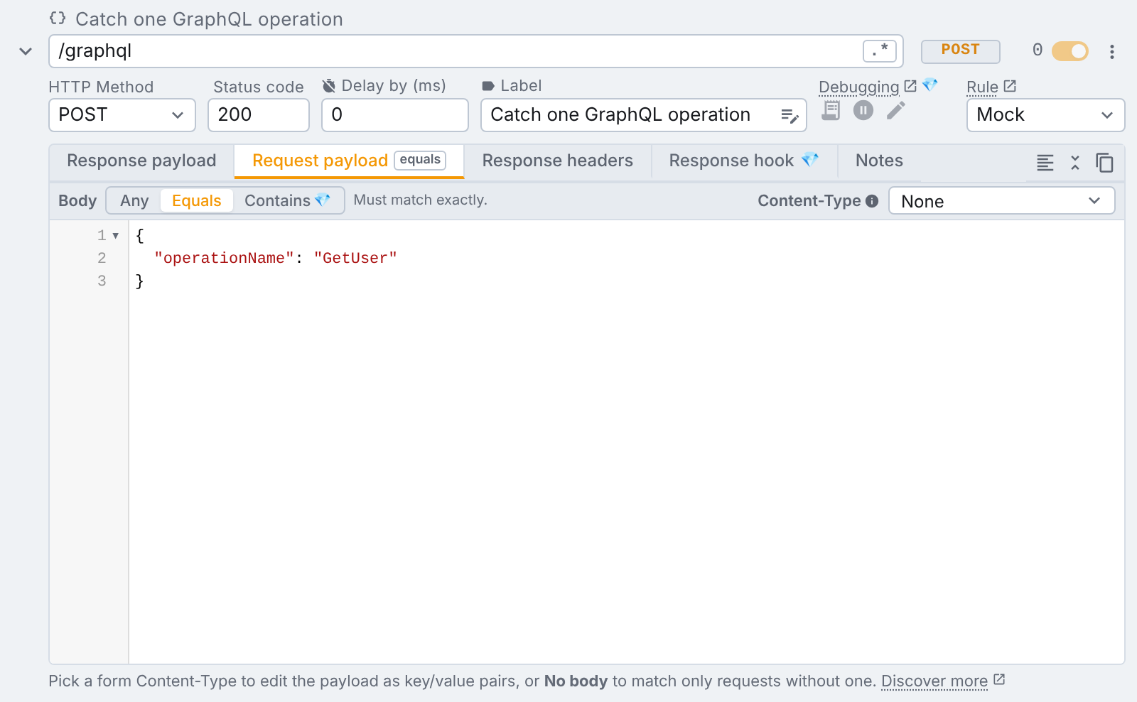 request payload with a mock rule