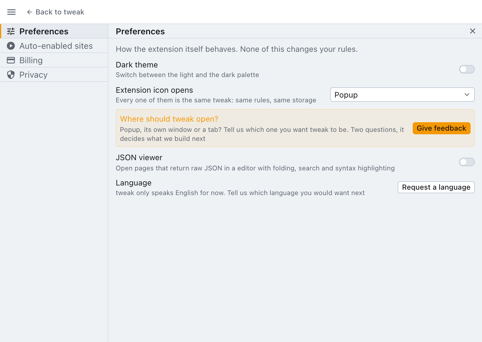 the settings panel, open on its Preferences section the settings panel, open on Preferences