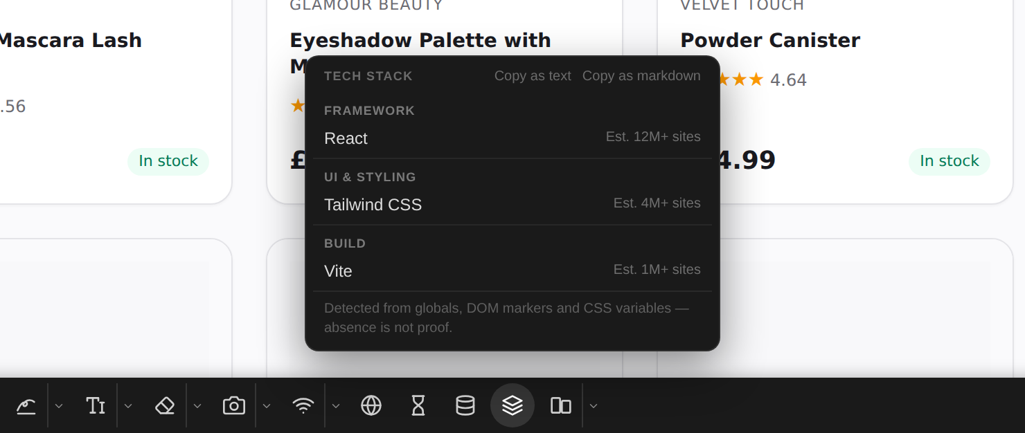 The tech stack of the demo shop The tech stack list for the shop: React, Tailwind CSS and Vite