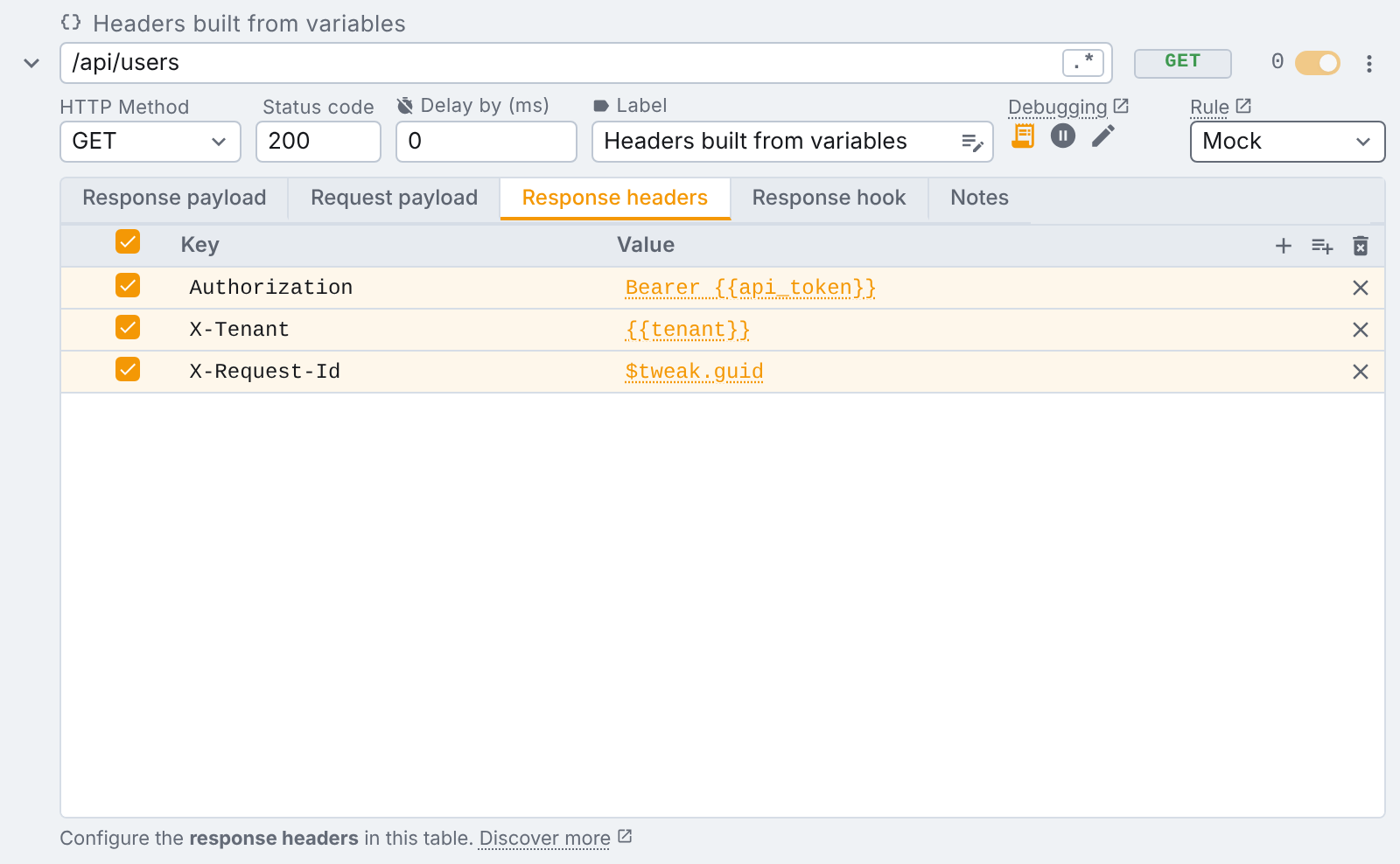 a header table using two variables and a generator header cells built from variables and a generator