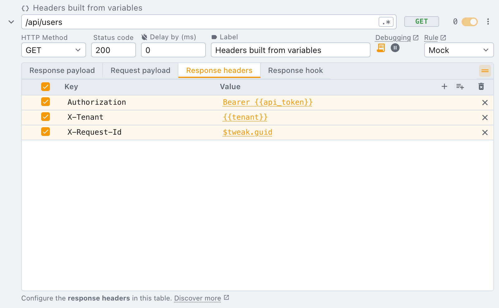 a header table using two variables and a generator header cells built from variables and a generator