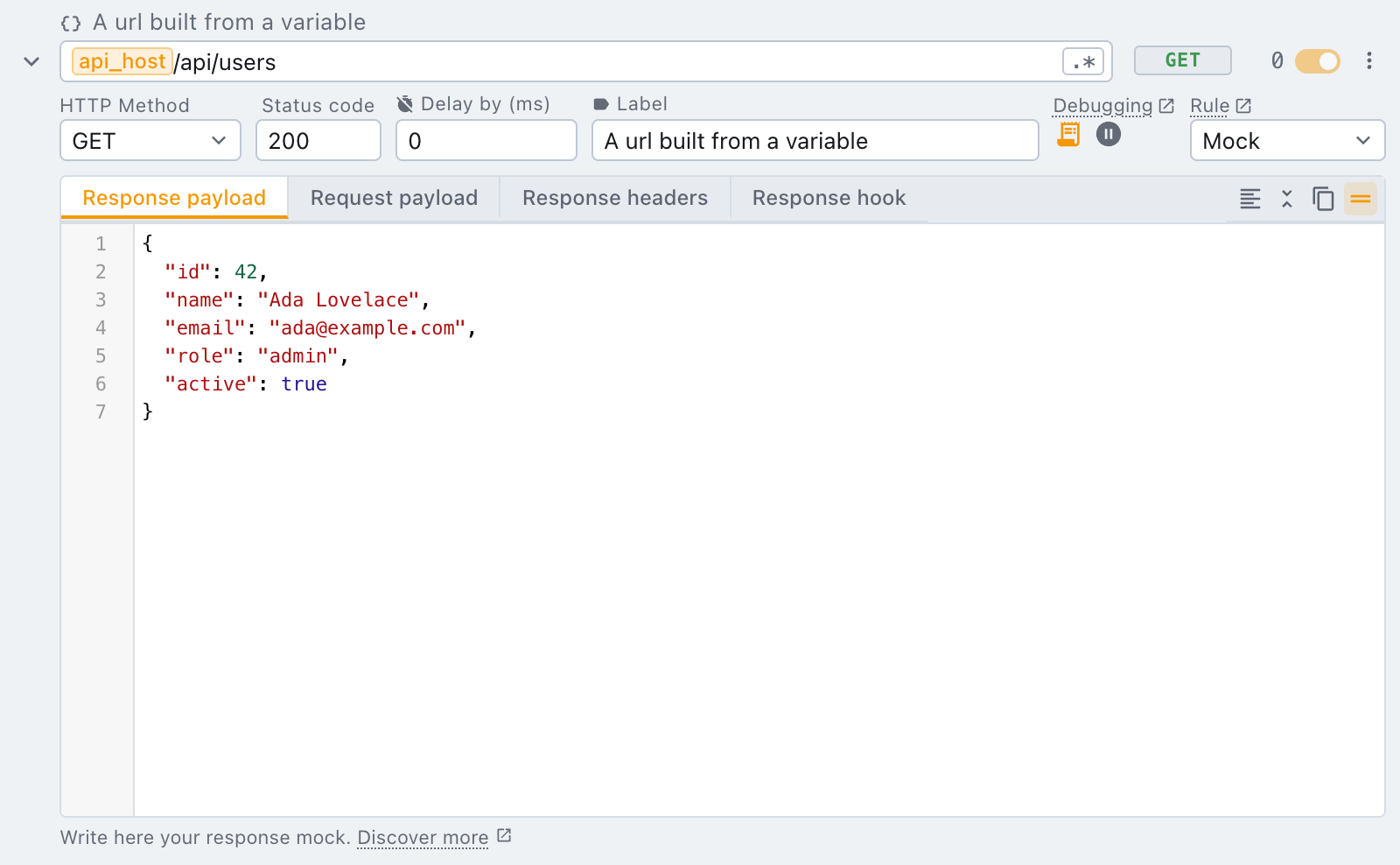 a variable used in a url expression, drawn as a chip a rule whose url expression is built from a variable