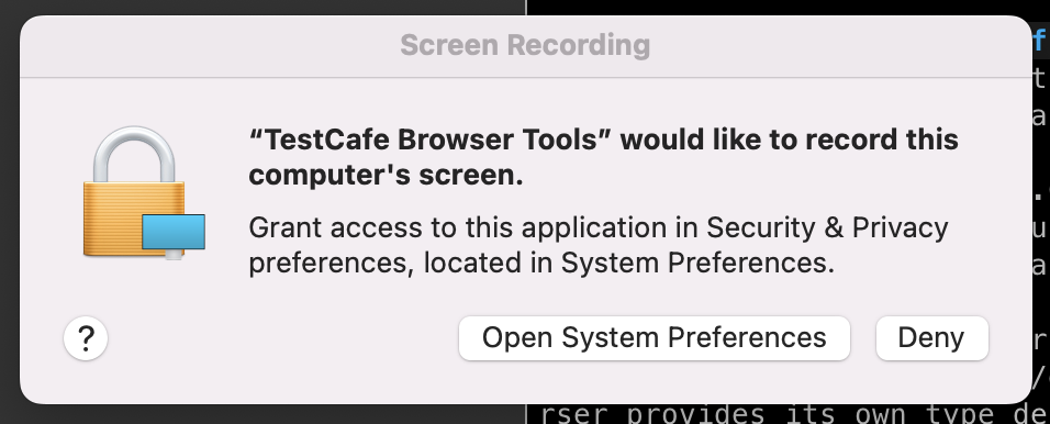 &quot;sample security prompt for TestCafe&quot;